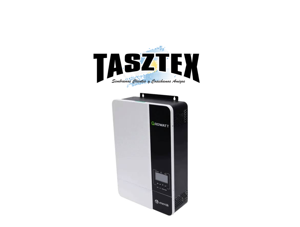 Inversor OFF-GRID/Cargador, Growatt SPF3500ES, Onda Senoidal Pura, 3500W/3500VA; Bat: 48VDC, PV Max: 1 MPPT-4500W/450V. Entrada Aux/Cargador 220VAC. Permite poner 6 unidades iguales en paralelo a la salida. Posibilidad de armar red trifásica.