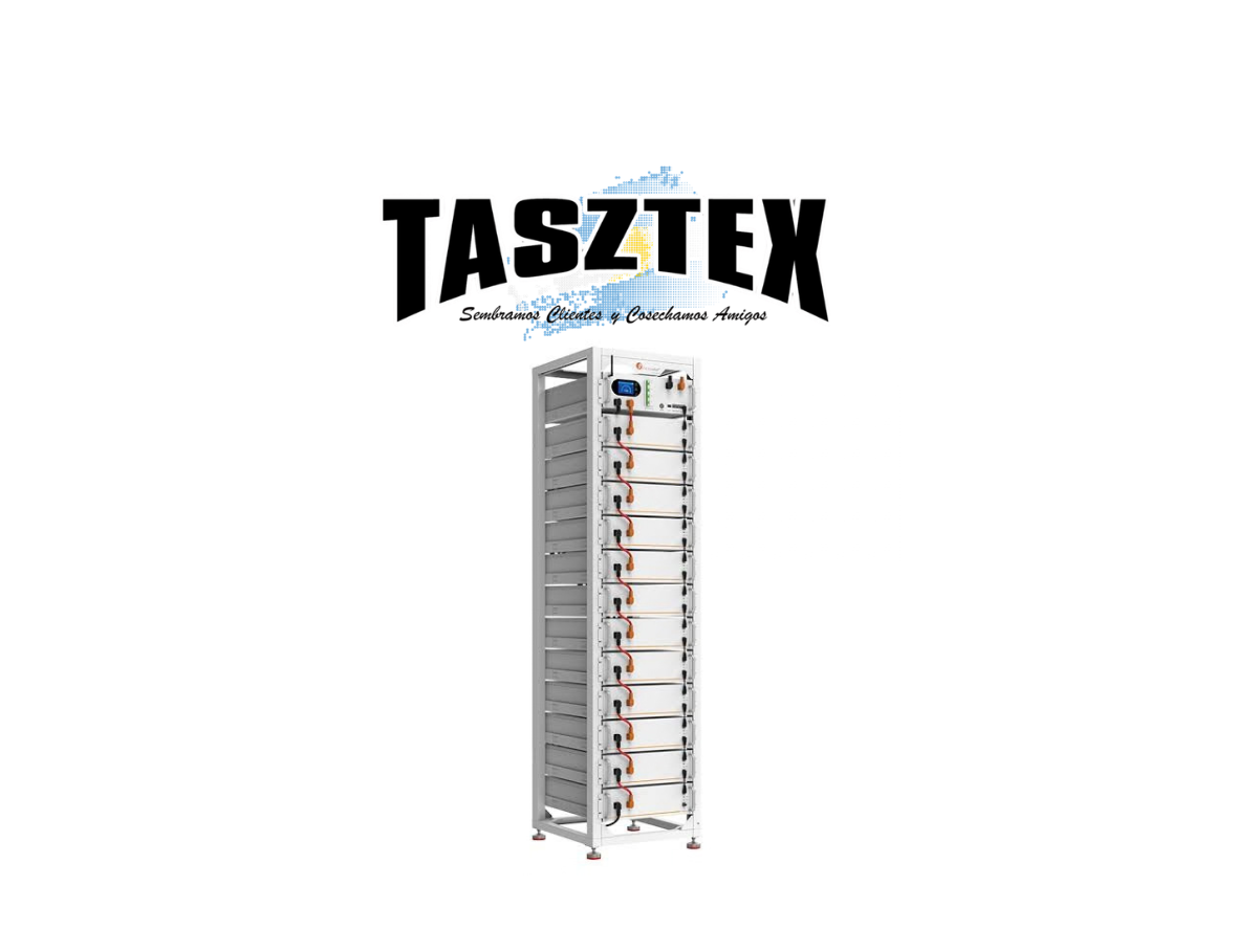 Torre de baterías de Alta Tensión 61,44kW. Iincluye RACK y BMS. Paralelizable hasta 8 torres por inversor MERC. IP20. 5 Años de garantía.